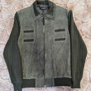 Adolfo Olive Suede and Knit Jacket